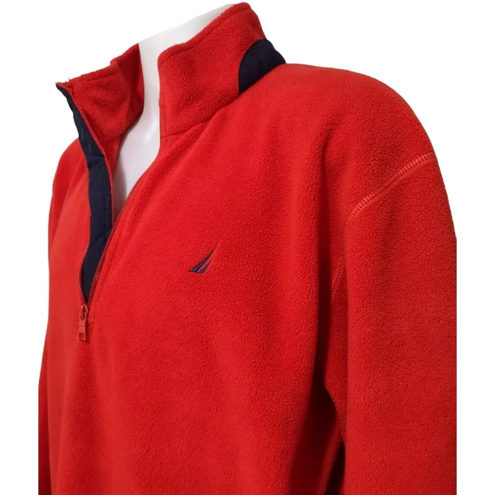 Nautica Fleece Pullover XXL Mens Gorp Core Cabin Core Red Quarter Zip Logo Retro
